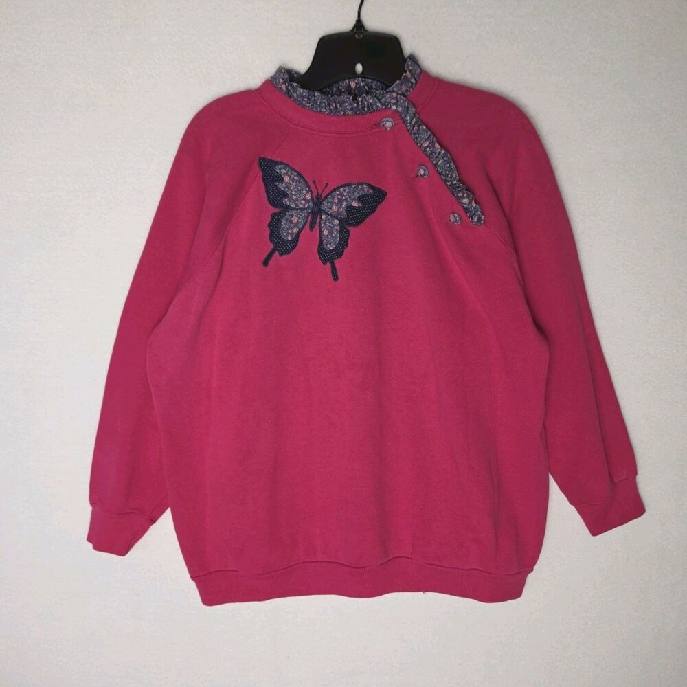 Vintage Grandmacore Butterfly Sweatshirt Embroidered Quilted Womens Large